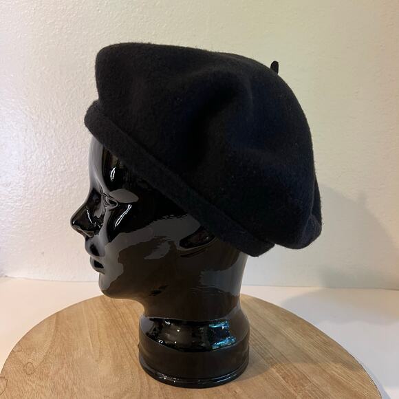 Vintage 90s Liz Claiborne Black Wool Slouchy Beret Hat Size Medium/Large - Picture 9 of 9